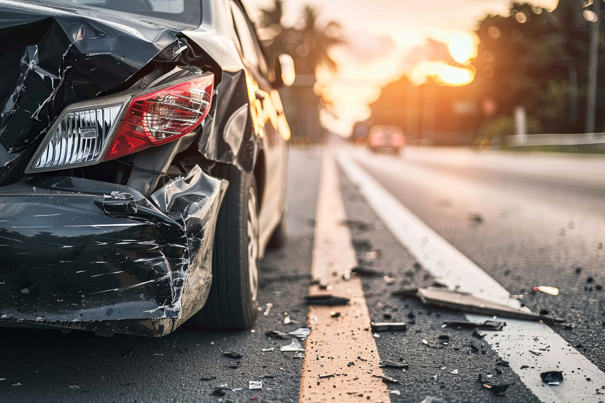 Aftermath of a car accident representing personal injury law