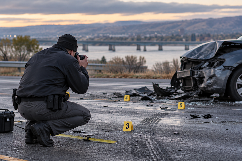 roadside crash at dusk